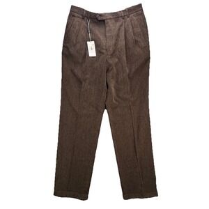 St Croix Corduroy Dress Pants Mens 36R Brown Wool Blend Cuffed Pleated Italy NWT